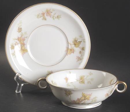 Autumn Leaf (Smooth, Gold Trim) Footed Cream Soup Bowl & Saucer Set