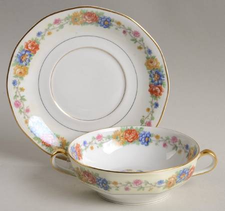 Azay Le Rideau Flat Cream Soup Bowl & Saucer Set
