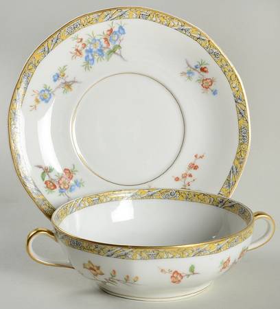 Bamboo (Bird In Center) Flat Cream Soup Bowl & Saucer Set