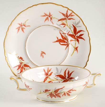 Bamboo (Rust Bamboo Shoots) Footed Cream Soup Bowl & Saucer Set