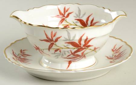 Bamboo (Rust Bamboo Shoots) Round Gravy Boat/Attached Underplate