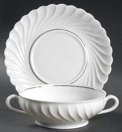 Beaucaire (Platinum Inner Ring) Flat Cream Soup Bowl & Saucer Set