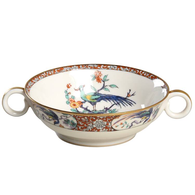Bird of India Footed Cream Soup Bowl