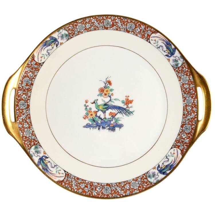 Bird of India Handled Cake Plate