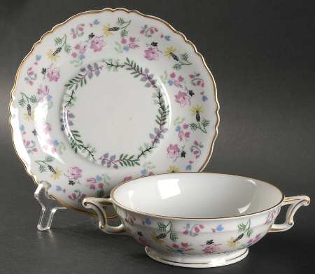 Blue Bell Footed Cream Soup Bowl & Saucer Set
