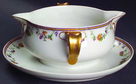 Bordeaux (Yellow & Lavender Edge) Gravy Boat with Attached Underplate
