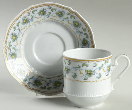 Bouquet (Green & Yellow Flowers) Flat Cup & Saucer Set
