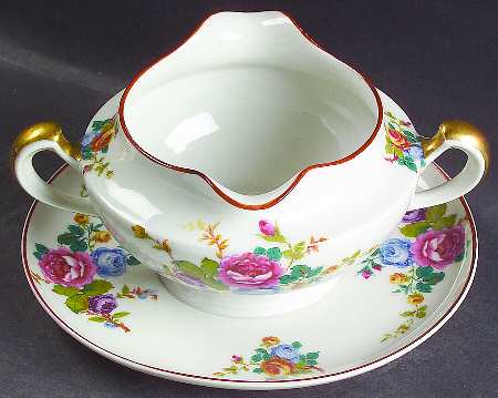 Cambridge (France, Floral) Gravy Boat with Attached Underplate