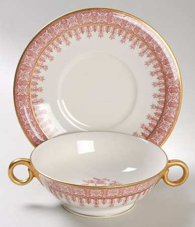 Cambridge Crimson Footed Cream Soup Bowl & Saucer Set