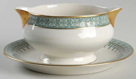 Cambridge Green Round Gravy Boat/Attached Underplate