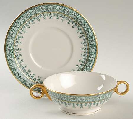 Cambridge Green Footed Cream Soup Bowl & Saucer Set