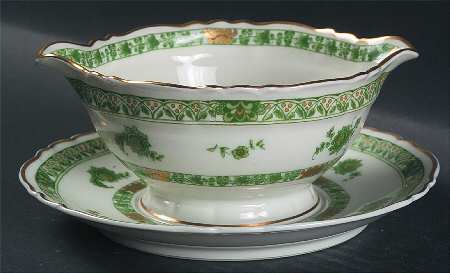 Cashmere (Green & Gold Tree) Gravy Boat with Attached Underplate