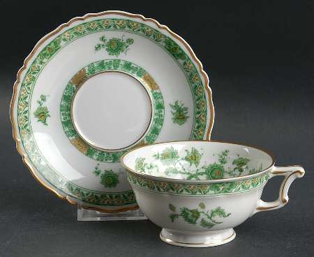 Cashmere (Green & Gold Tree) Footed Cup & Saucer Set