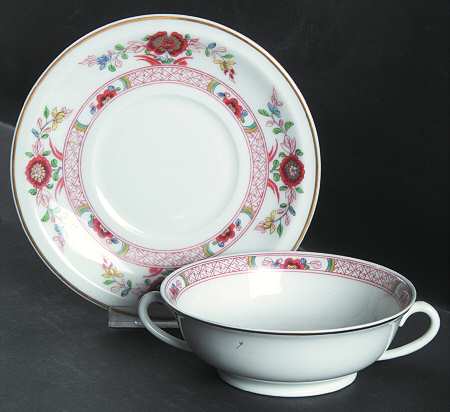 Cathay (Gold Trim) Footed Cream Soup Bowl & Saucer Set