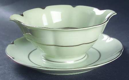 Celadon Platinum Gravy Boat with Attached Underplate