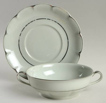 Celadon Platinum Flat Cream Soup Bowl & Saucer Set