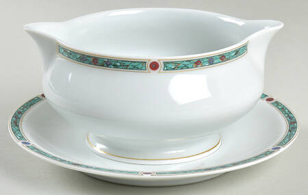 Chatelaine Green (Gold Verge) Gravy Boat & Underplate