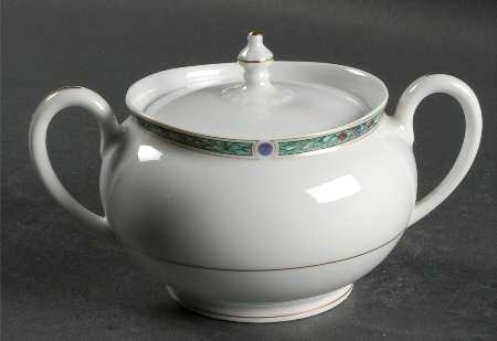Chatelaine Green (Gold Verge) Sugar Bowl & Lid