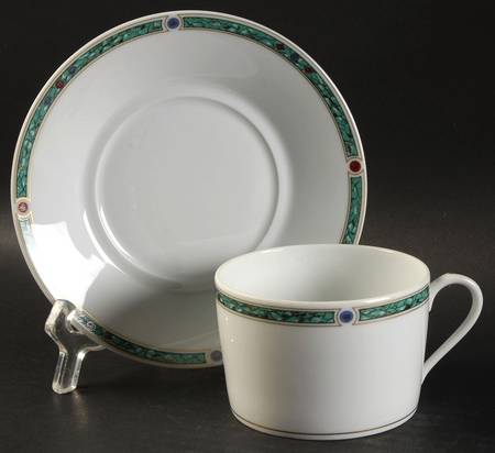 Chatelaine Green (Gold Verge) Flat Cup & Saucer Set