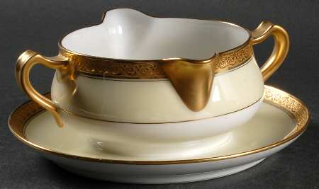 Chevalier (Older, Gold Trim) Gravy Boat with Attached Underplate