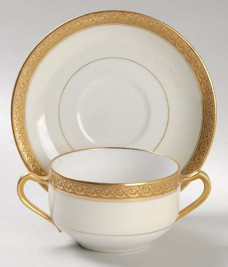Chevalier (Older, Gold Trim) Flat Bouillon Cup & Saucer