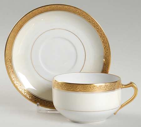 Chevalier (Older, Gold Trim) Flat Cup & Saucer Set