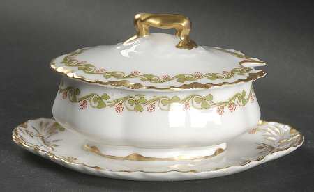Clover Leaf Oval Mustard W/Lid & Attached Underplate