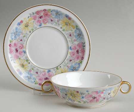 Cornflower Footed Cream Soup Bowl & Saucer Set