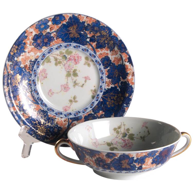 Dammouse Footed Cream Soup Bowl & Saucer Set