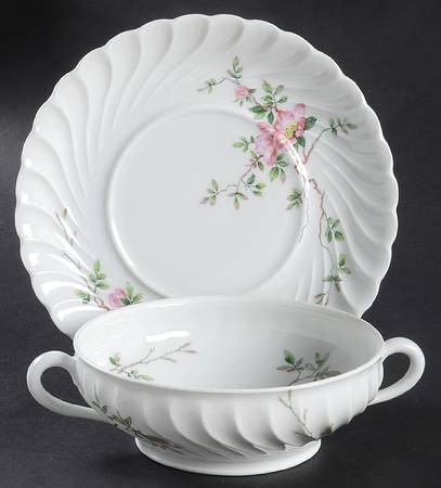 Eglantine Flat Cream Soup Bowl & Saucer Set