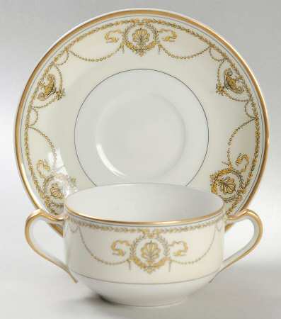 Eugenie (Black Laurel & Swags) Flat Bouillon Cup & Saucer