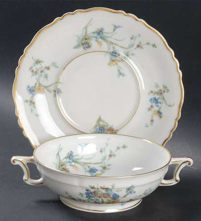 Fleurette (White, Newer) Footed Cream Soup Bowl & Saucer Set