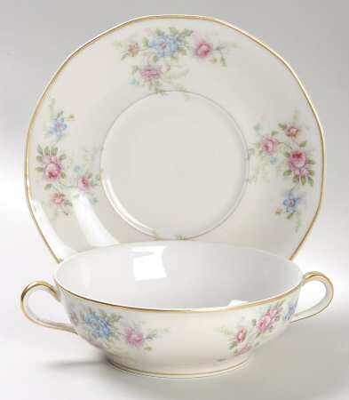 Fleurette (Cream, Older) Flat Cream Soup Bowl & Saucer Set