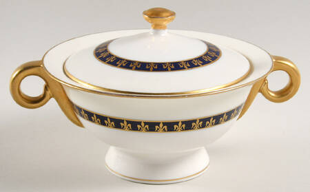 Fleur De Lis Cobalt Blue Sugar Bowl & Lid