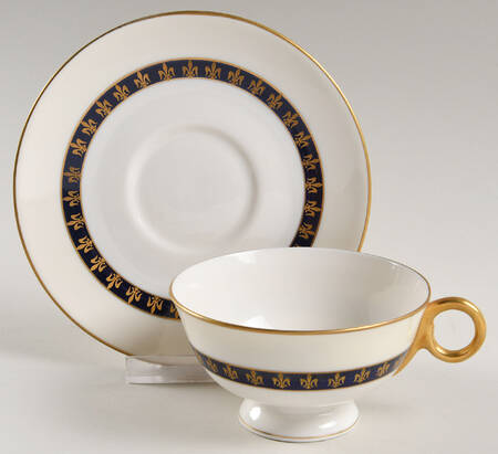 Fleur De Lis Cobalt Blue Footed Cup & Saucer Set