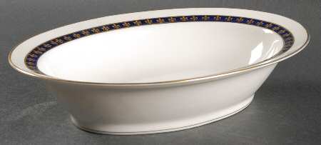 Fleur De Lis Cobalt Blue 9" Oval Vegetable Bowl