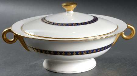 Fleur De Lis Cobalt Blue Round Covered Vegetable