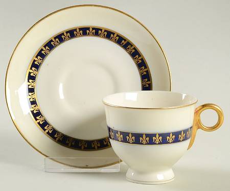 Fleur De Lis Cobalt Blue Footed Demitasse Cup & Saucer Set