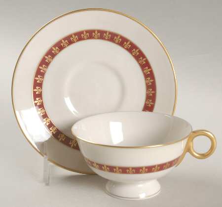 Fleur De Lis Red Footed Cup & Saucer Set