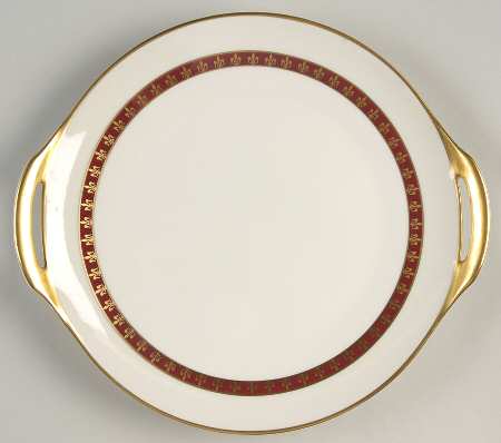 Fleur De Lis Red Handled Cake Plate