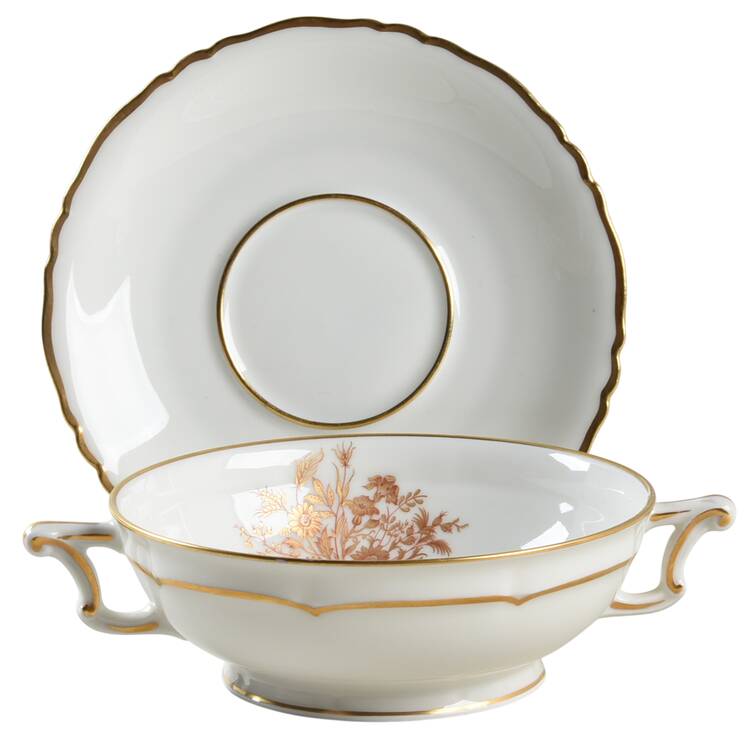 Floreal Footed Cream Soup Bowl & Saucer Set