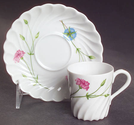 Florence (Newer, Swirl Edge, No Trim) Flat Demitasse Cup & Saucer Set
