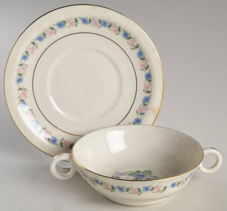 Fox Glove Footed Cream Soup Bowl & Saucer Set