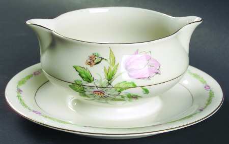Garden Flowers Gravy Boat with Attached Underplate