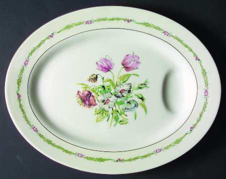 Garden Flowers 11" Oval Serving Platter with Well
