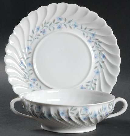 Gentiane Footed Cream Soup Bowl & Saucer Set by Haviland