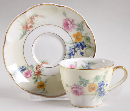 Gladiola (Cream Background) Flat Demitasse Cup & Saucer Set