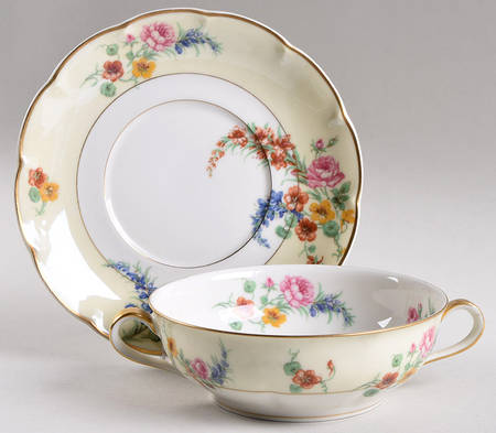 Gladiola (Cream Background) Flat Cream Soup Bowl & Saucer Set