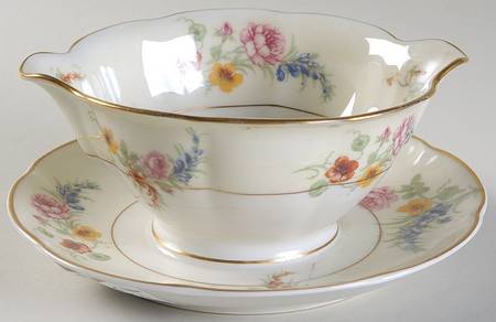 Gladiola (Cream Background) Gravy Boat with Attached Underplate by Haviland