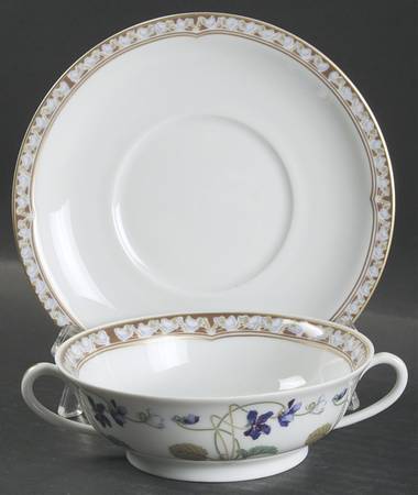 Imperatrice Eugenie Footed Cream Soup Bowl & Saucer Set